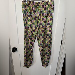 Purple and Green Jogger Track Pants with Elastic Waistband